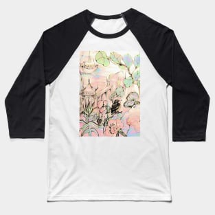 ORIENTAL FLORAL PRETTY PAGODA DESIGN DECO POSTER ASIAN ART BIRD  PRINT Baseball T-Shirt